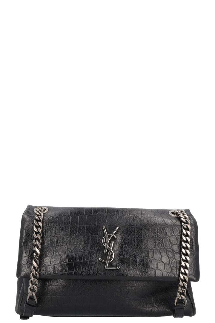 SAINT LAURENT West Hollywood Crossbody Medium Bag Croco Embossed Black