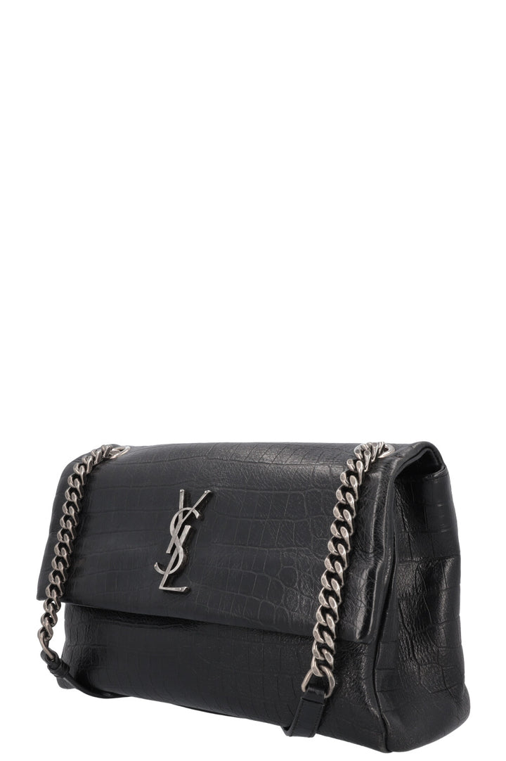 SAINT LAURENT West Hollywood Crossbody Medium Bag Croc Embossed Black