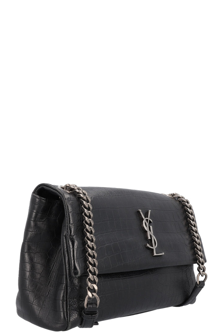 SAINT LAURENT West Hollywood Crossbody Medium Bag Croc Embossed Black