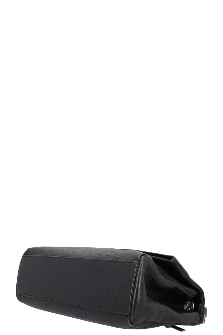 SAINT LAURENT West Hollywood Crossbody Medium Bag Croc Embossed Black