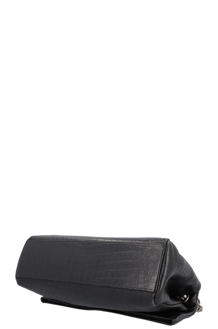 SAINT LAURENT West Hollywood Crossbody Medium Bag Croc Embossed Black
