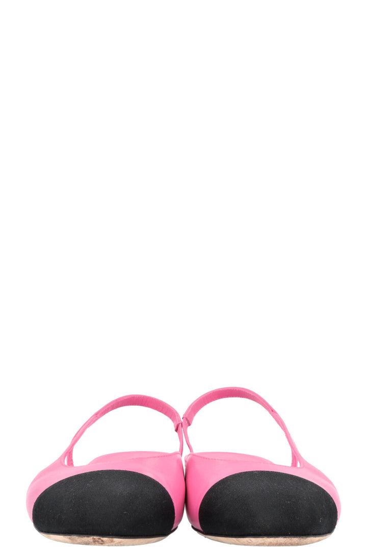 CHANEL Slingback Flats Leather Pink Black