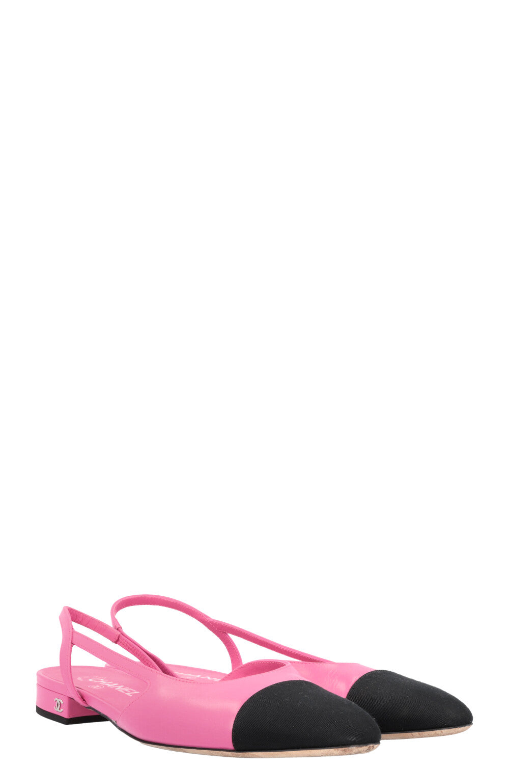 CHANEL Slingback Flats Leather Pink Black