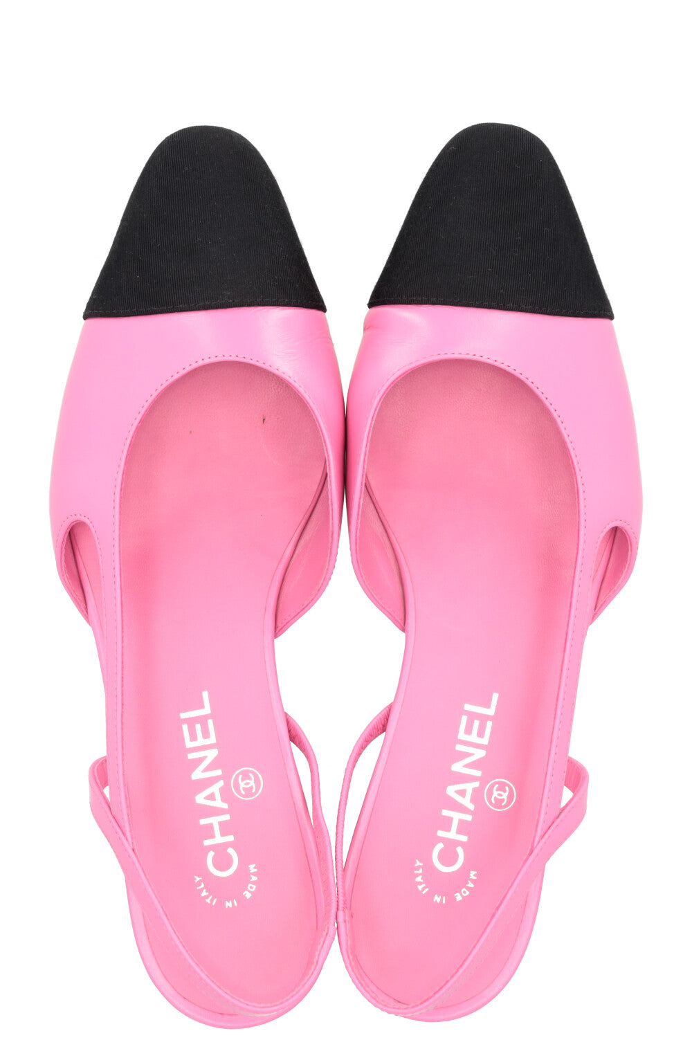 CHANEL Slingback Flats Leather Pink Black