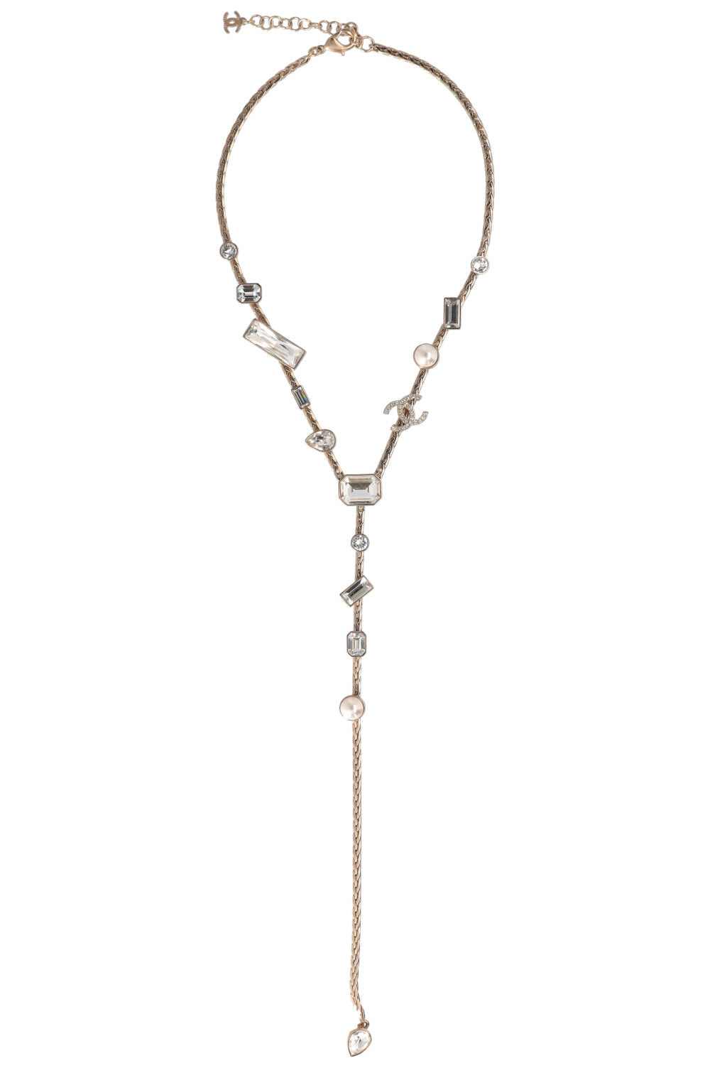 CHANEL 22A CC Crystal Necklace Champagne