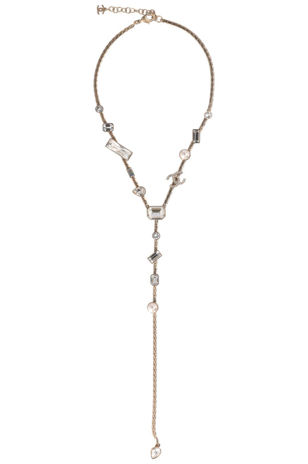 CHANEL 22A CC Crystal Necklace Champagne