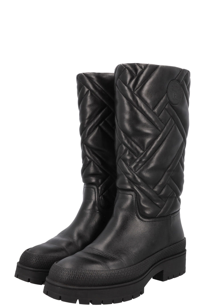 HERMÈS Fuji Boots Quilted Leather Black