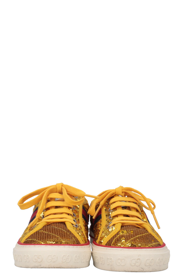 GUCCI Tennis 1977 Baskets Paillette Or