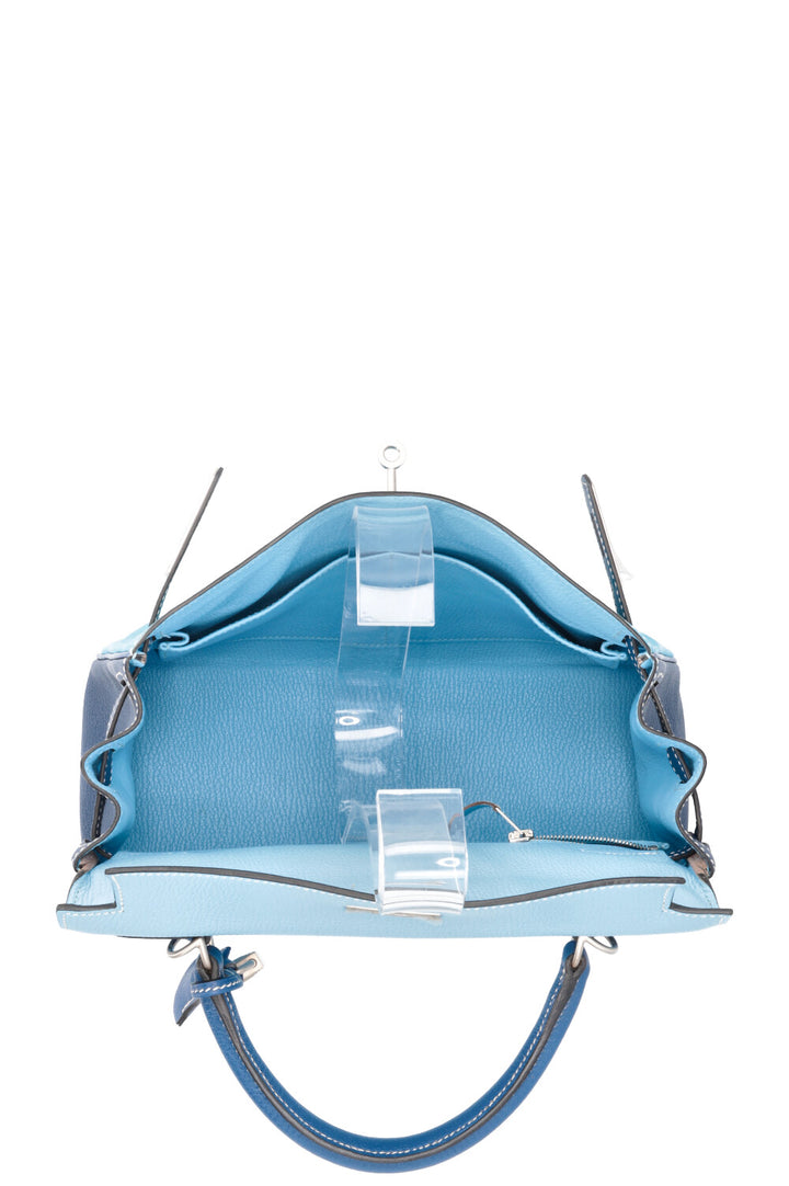 HERMÈS Kelly 28 Chevre HSS Brushed Palladium Bleu Tricolor