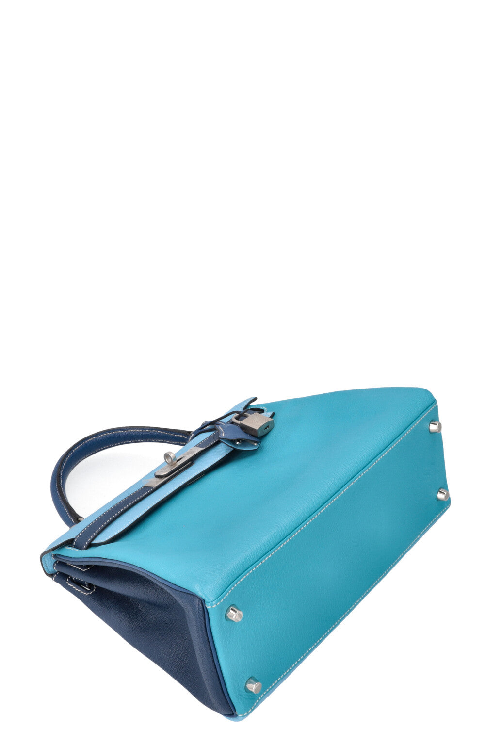 HERMÈS Kelly 28 Chevre HSS Brushed Palladium Bleu Tricolor