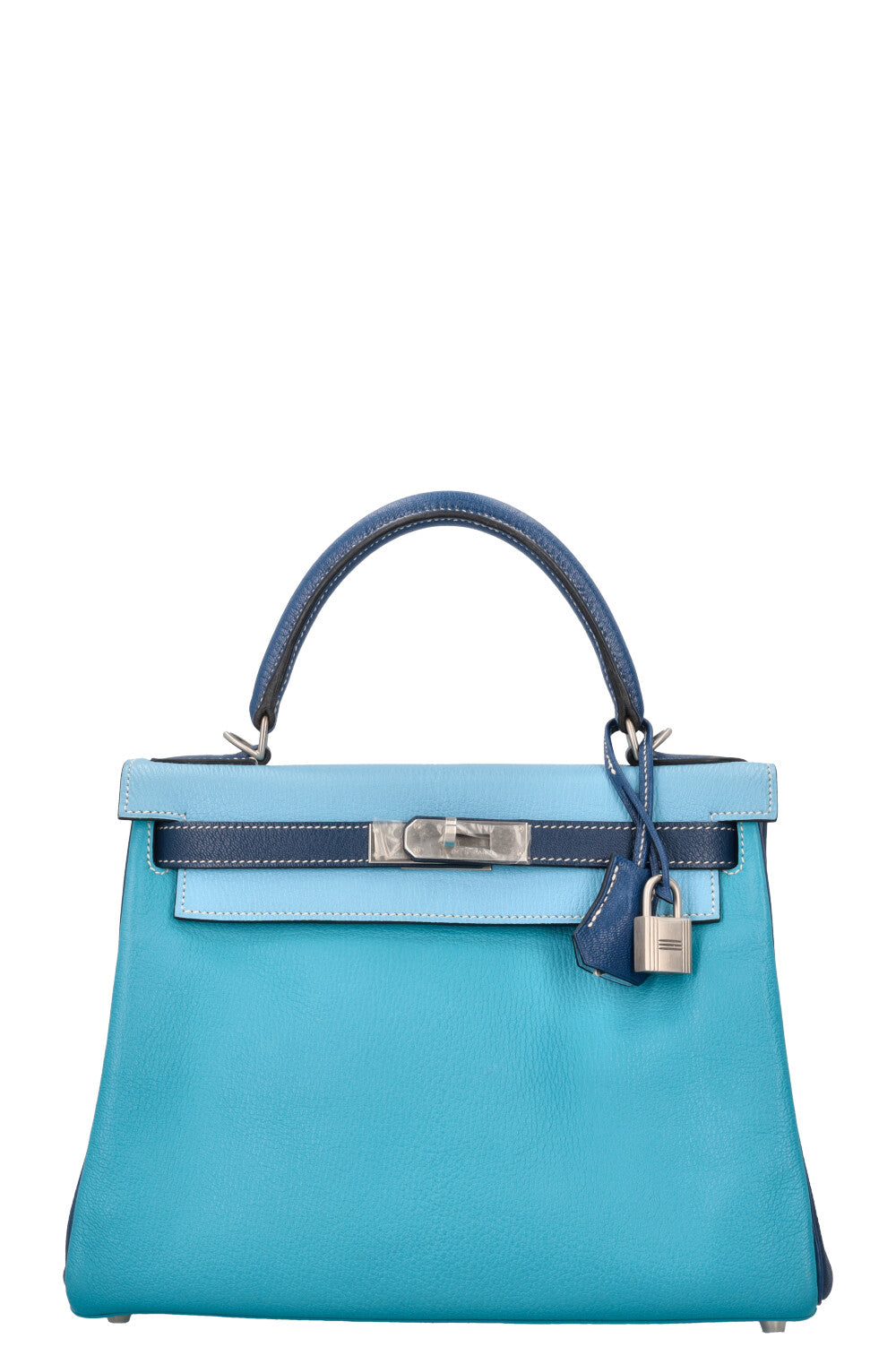 HERMÈS Kelly 28 Chevre HSS Brushed Palladium Bleu Tricolor