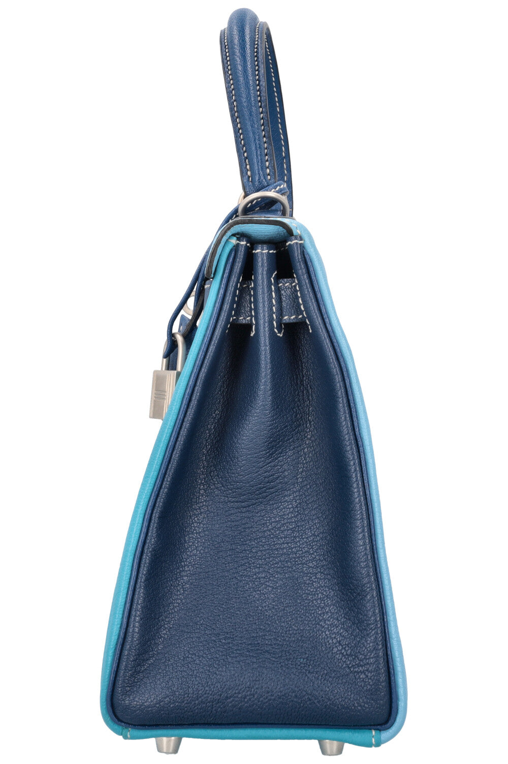 HERMÈS Kelly 28 Chevre HSS Brushed Palladium Bleu Tricolor