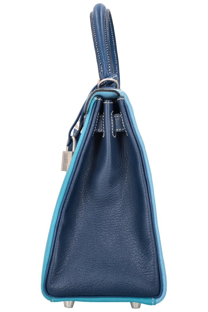 HERMÈS Kelly 28 Chevre HSS Brushed Palladium Bleu Tricolor