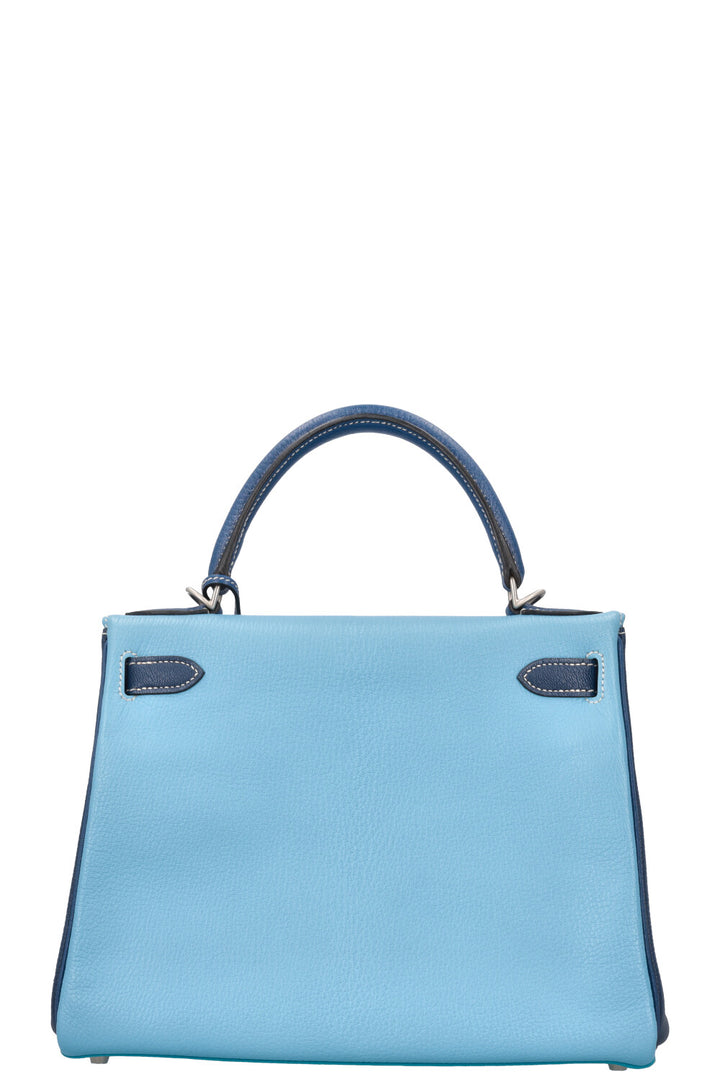 HERMÈS Kelly 28 Chevre HSS Brushed Palladium Bleu Tricolor