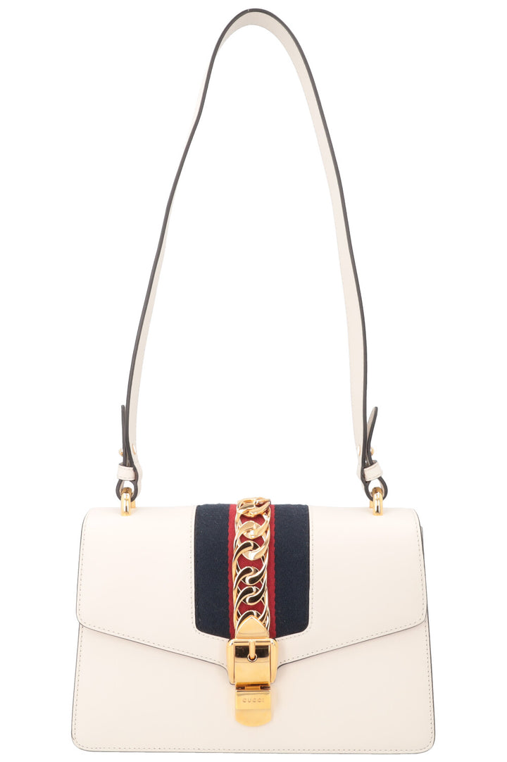 GUCCI Sylvie Chain Crossbody Bag White