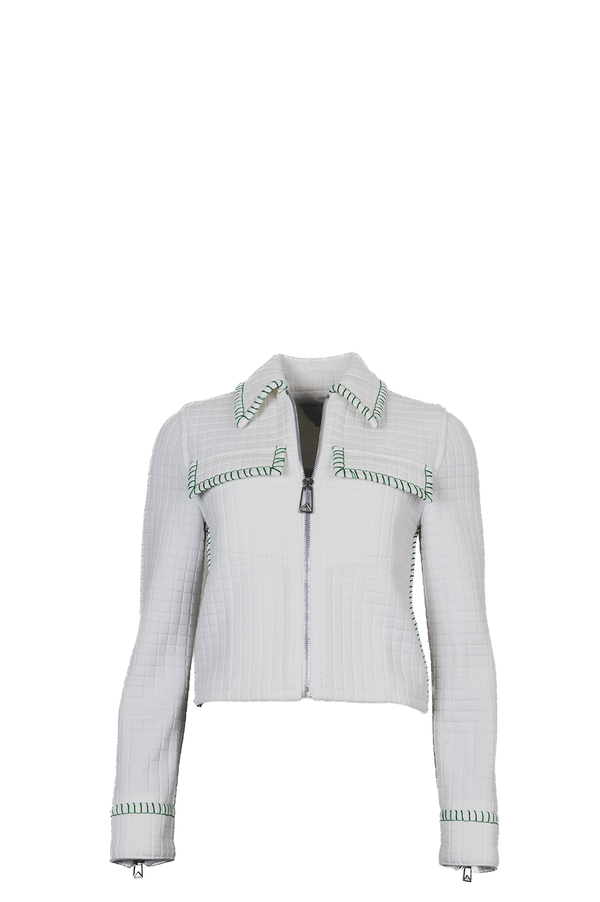 BOTTEGA VENETA 2021 Veste zippée matelassée à surpiqûres contrastées blanche