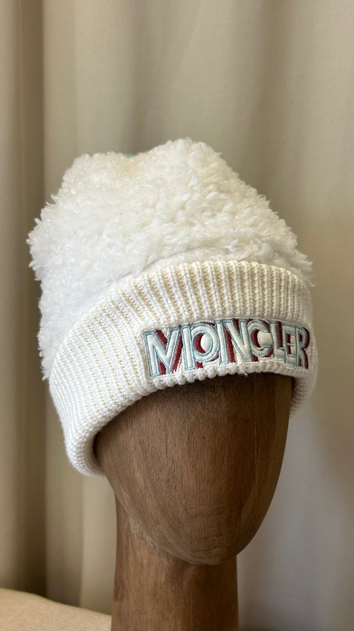 MONCLER Grenoble Knit Shearling Beanie White
