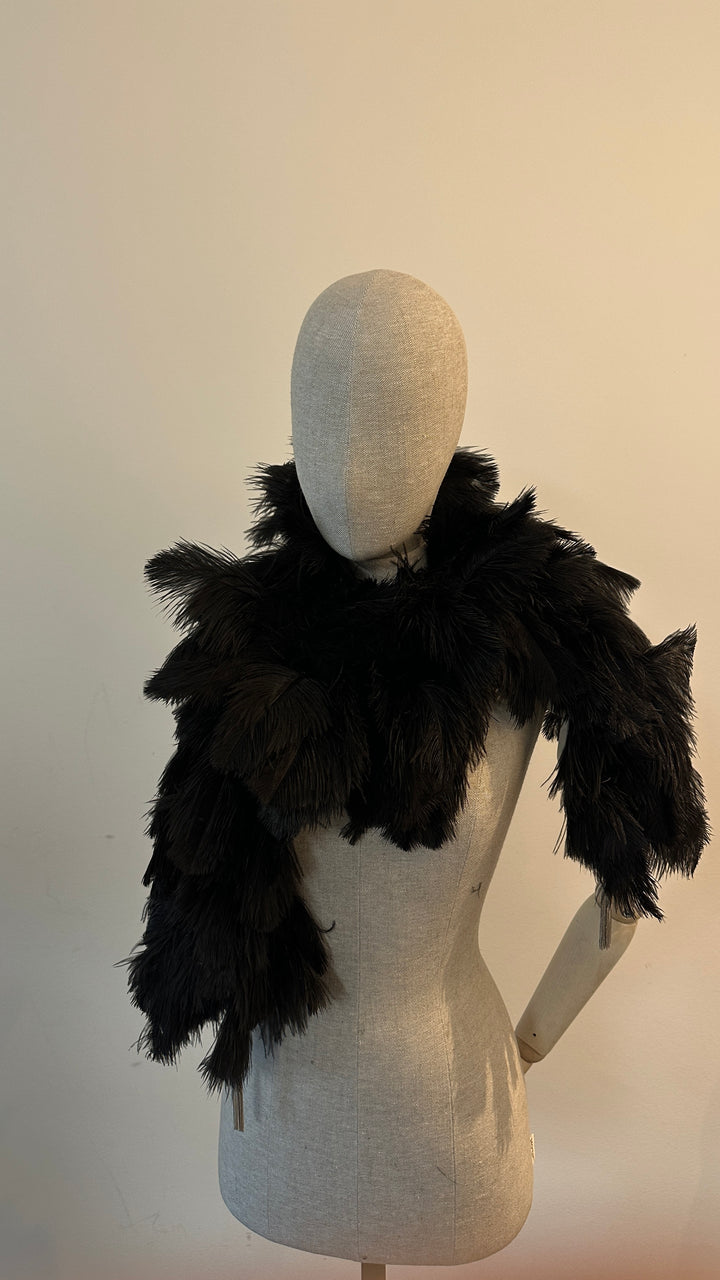 CHRISTIAN DIOR Ostrich Feather Scarf Black