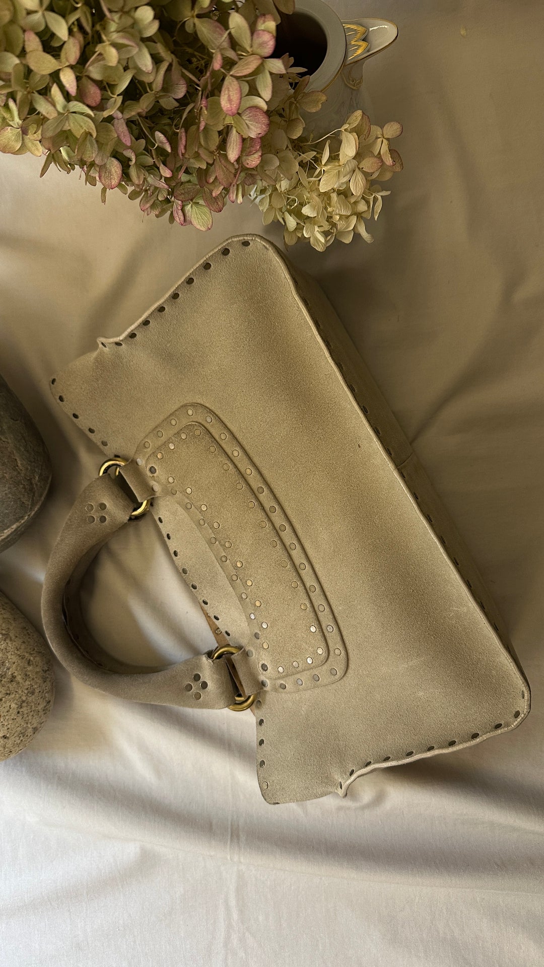CELINE Boogie Studded Tote Bag Suede Sage