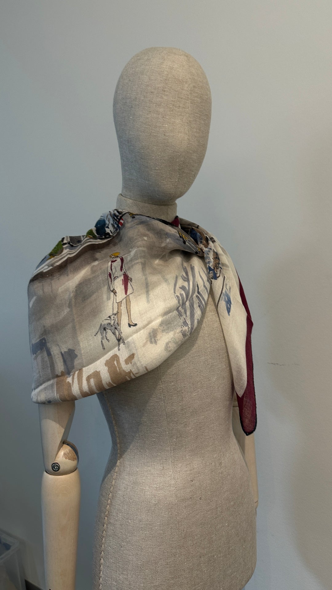 LORO PIANA City Print 140 Scarf Cashmere Ivory Fuchsia