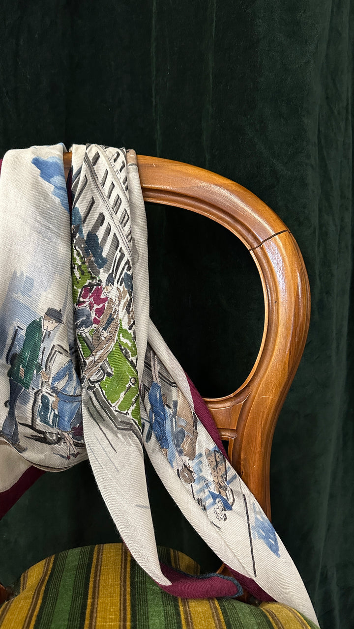 LORO PIANA City Print 140 Scarf Cashmere Ivory Fuchsia