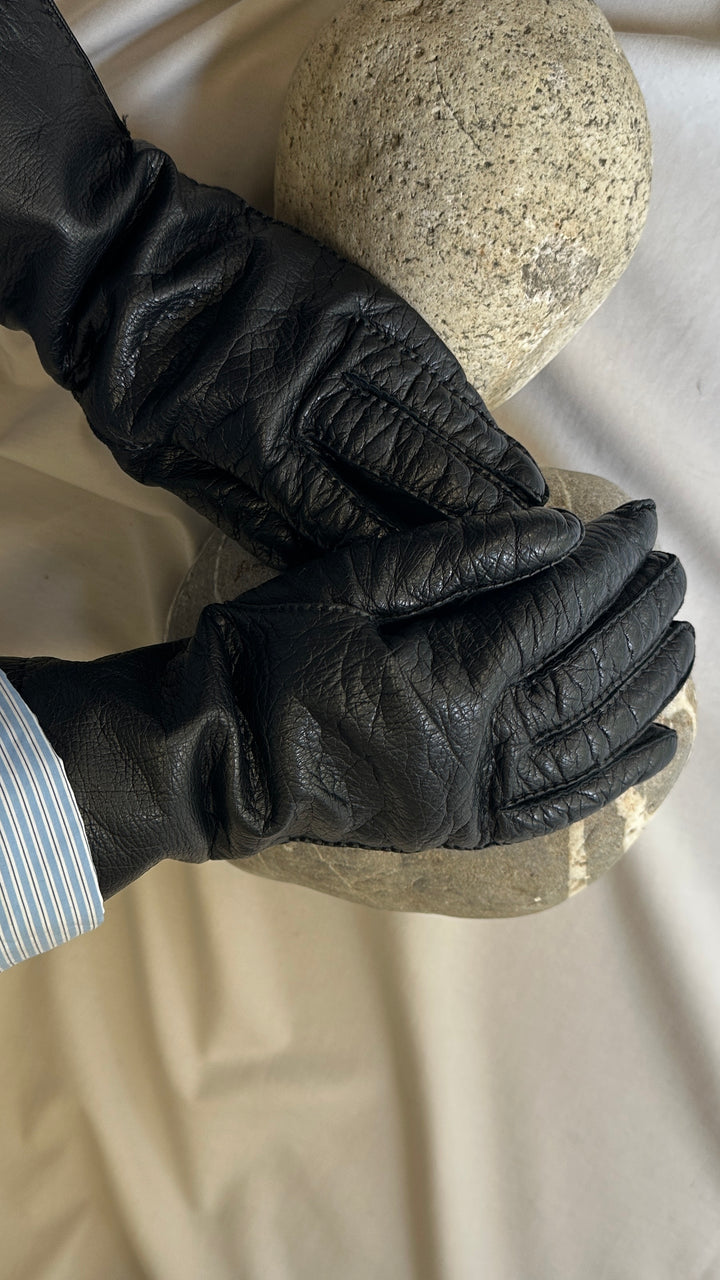 HERMÈS Gloves Rabbit Fur Cashmere Black