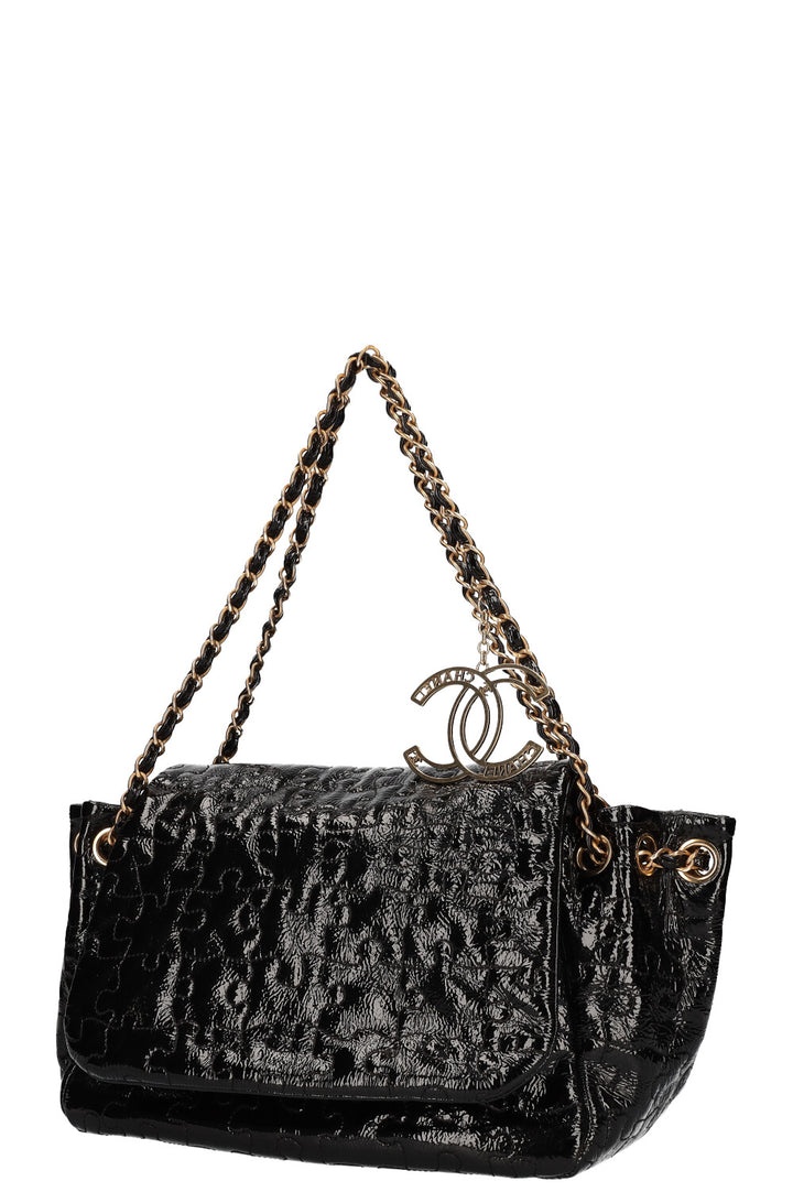 CHANEL Puzzle Accordion Flap Bag Black Patent