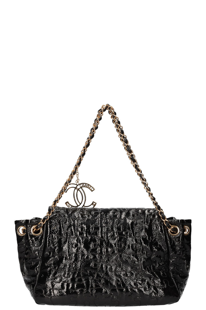 CHANEL Puzzle Accordion Flap Bag Black Patent