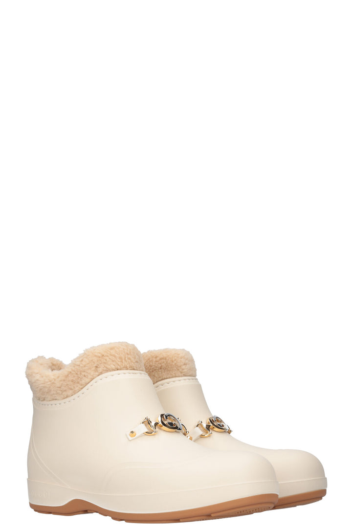 GUCCI Zumi Shearling Rubber Boots Beige