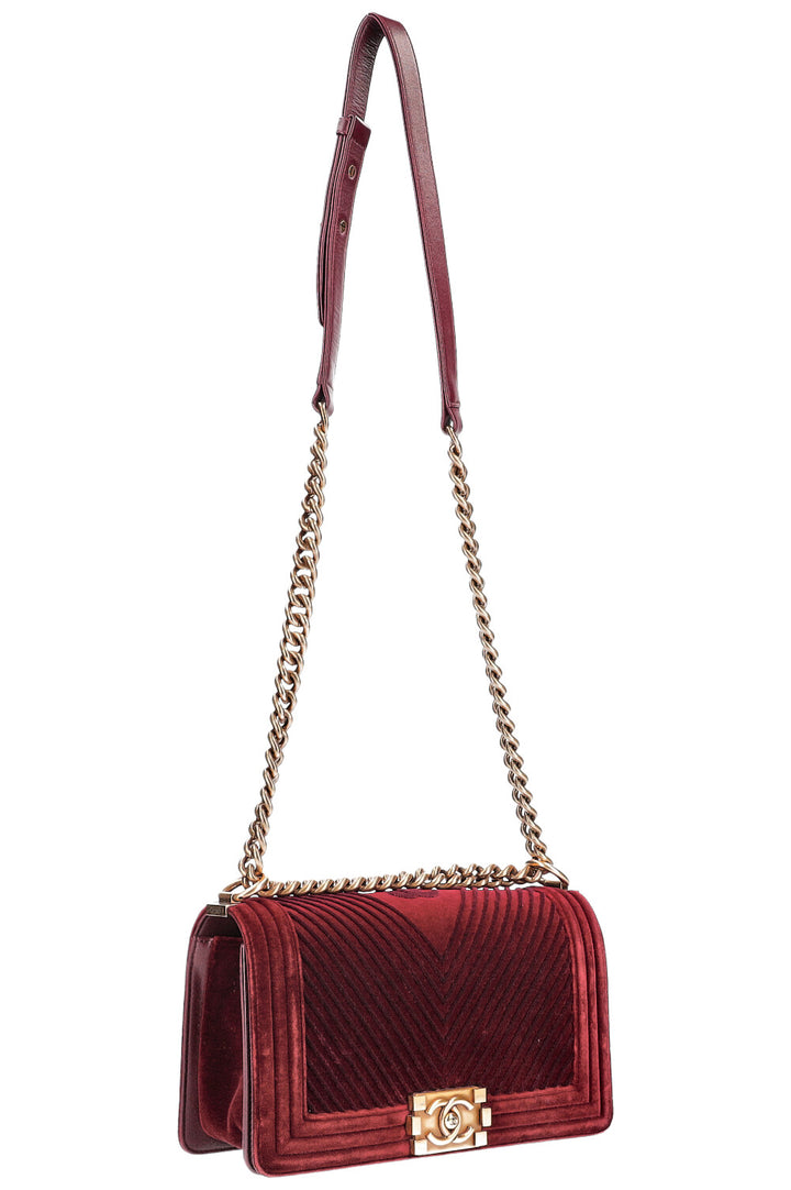 CHANEL Boy Bag Medium Velvet Burgundy