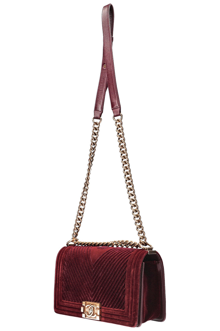 CHANEL Boy Bag Medium Velvet Burgundy