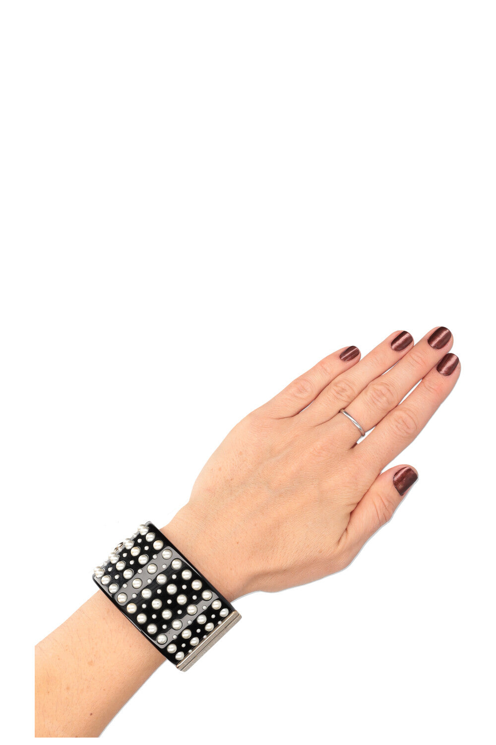 CHANEL Faux Pearl CC Resin Cuff Black