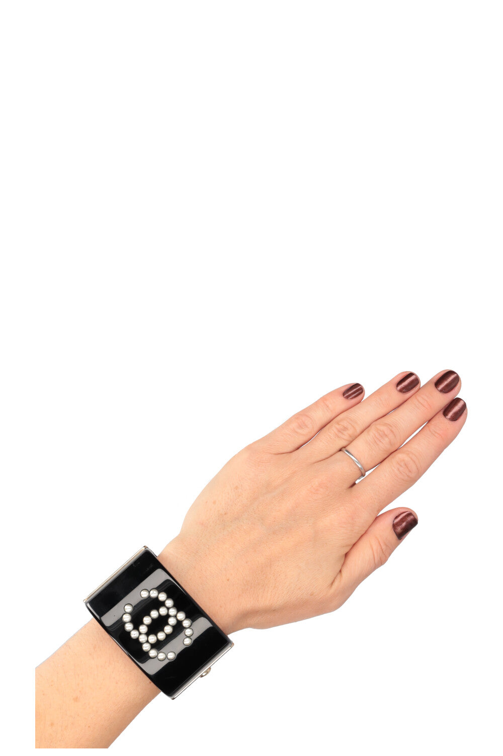 CHANEL Faux Pearl CC Resin Cuff Black