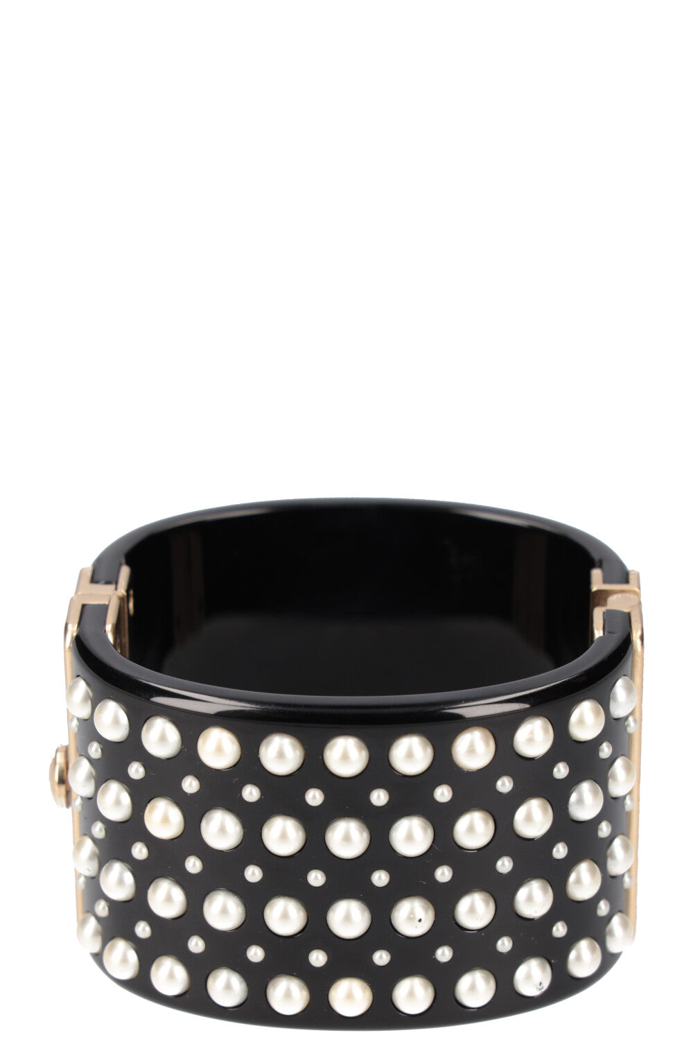 CHANEL Faux Pearl CC Resin Cuff Black