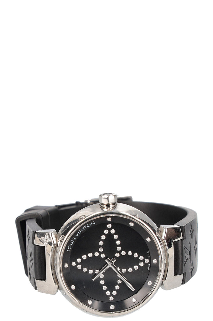 LOUIS VUITTON Watch Tambour Medium Forever Black with Diamonds