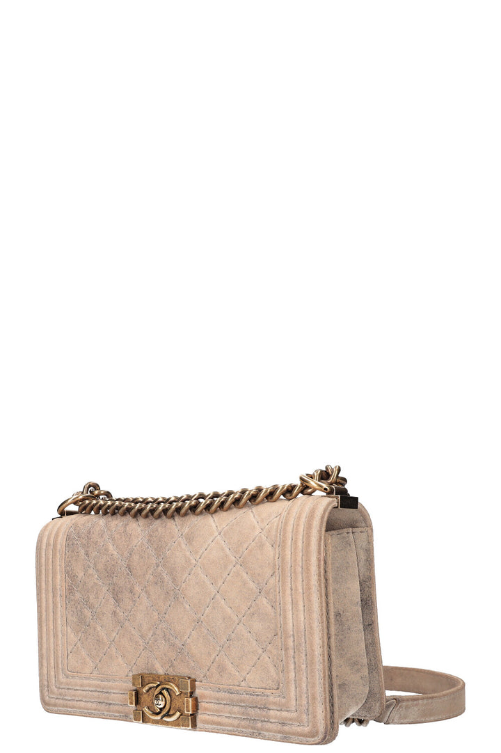 CHANEL Boy Bag Small Distressed Suede Beige