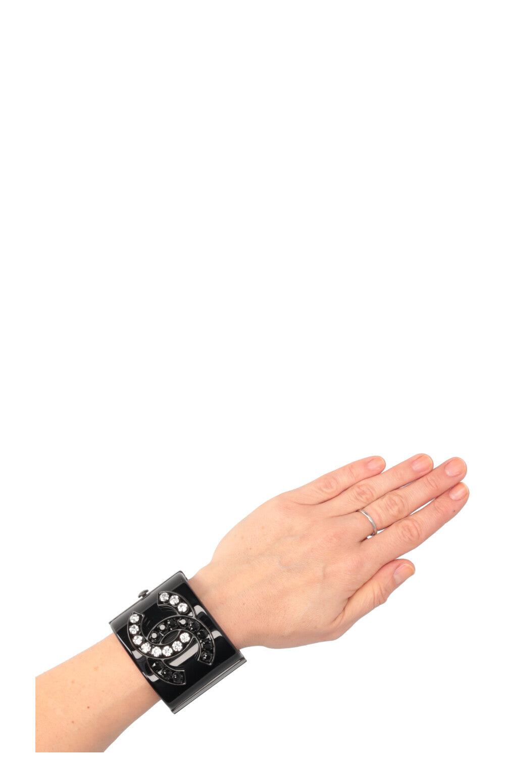 CHANEL Resin Crystal CC Cuff B14 Black