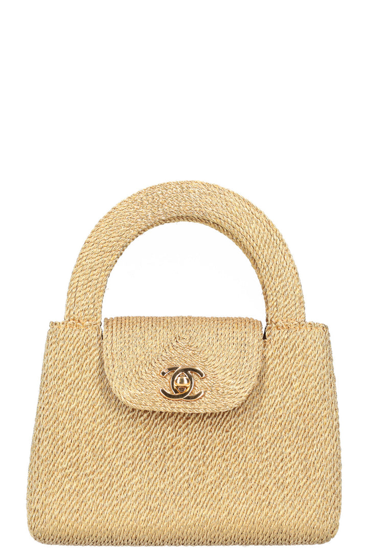 CHANEL Mini Top Handle Bag Woven Rope Gold