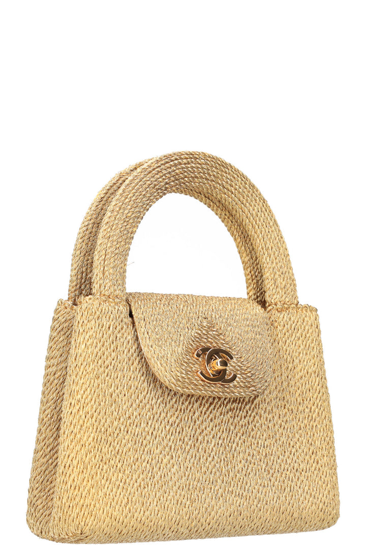 CHANEL Mini Top Handle Bag Woven Rope Gold