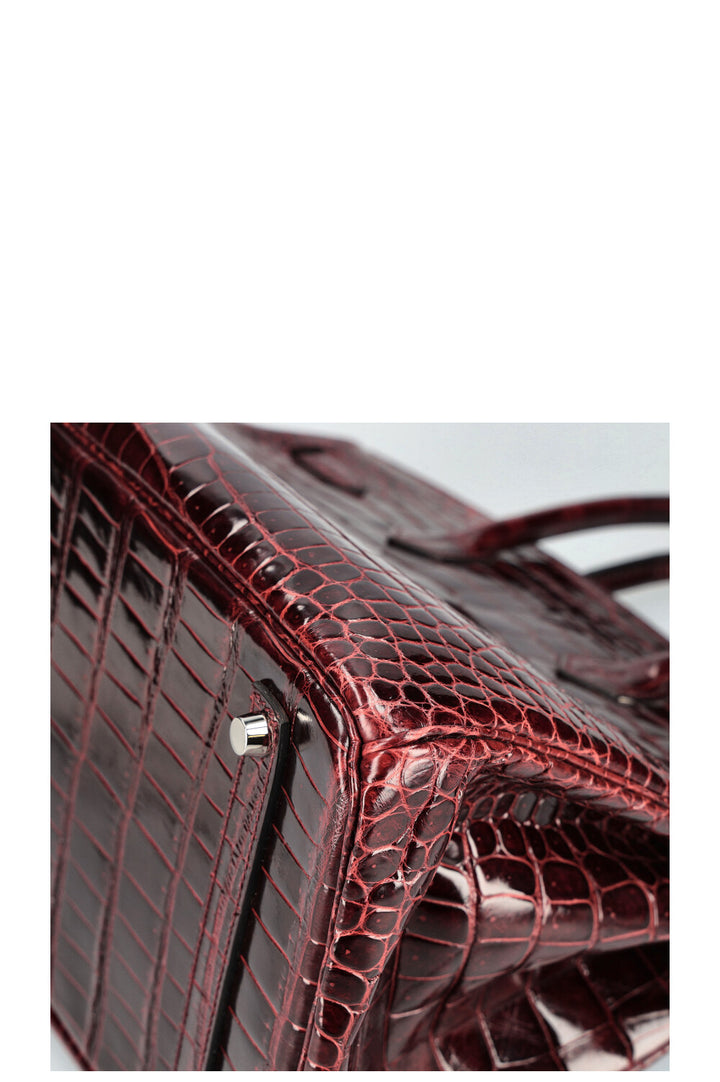 HERMÈS Birkin 35 Crocodile Porosus Lisse Bordeau