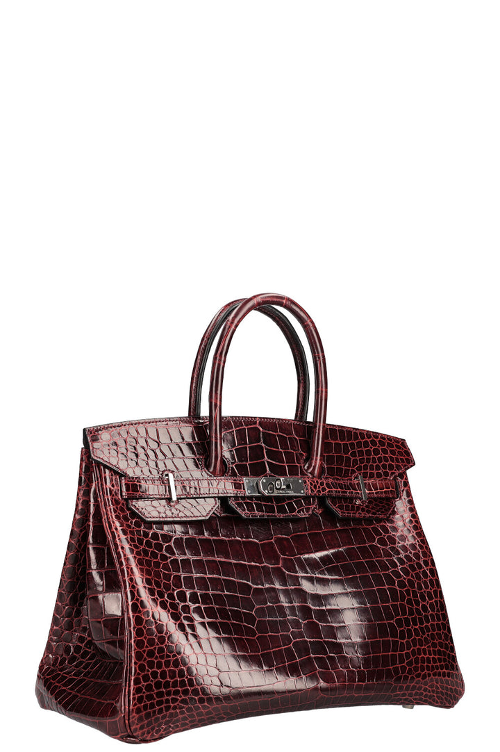 HERMÈS Birkin 35 Crocodile Porosus Lisse Bordeaux