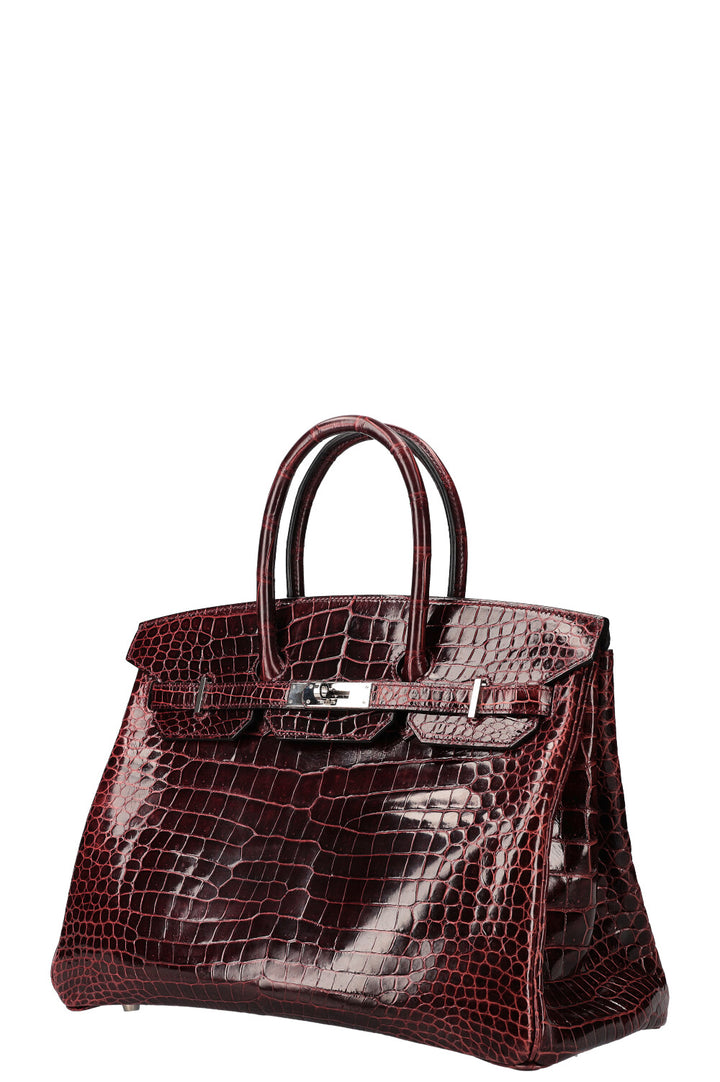 HERMÈS Birkin 35 Crocodile Porosus Lisse Bordeau