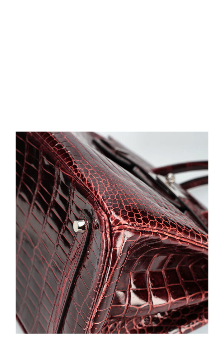 HERMÈS Birkin 35 Crocodile Porosus Lisse Bordeaux