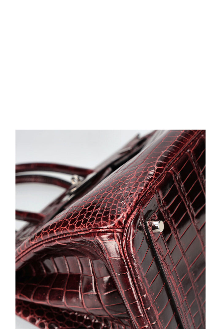 HERMÈS Birkin 35 Crocodile Porosus Lisse Bordeaux