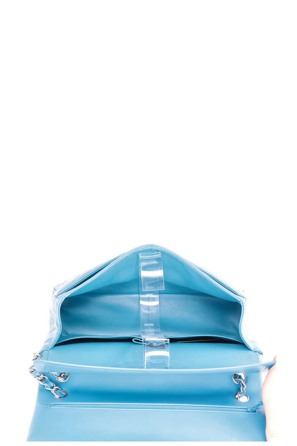 CHANEL Double Flap Bag Large Patent Leather Bright Blue