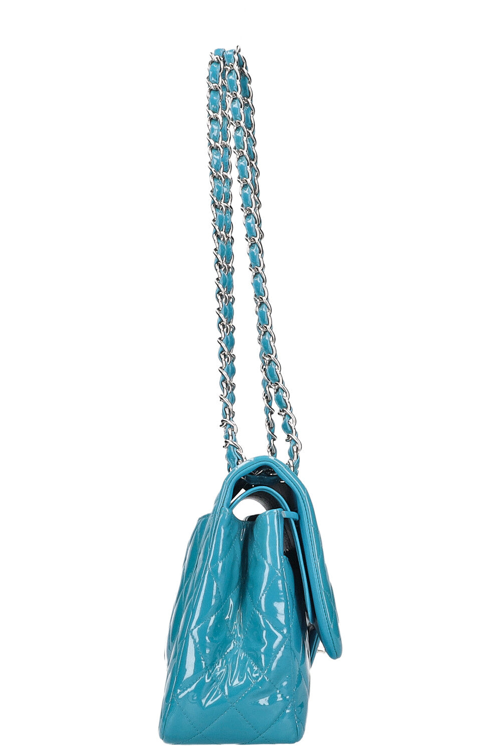 CHANEL Double Flap Bag Large Patent Leather Bright Blue