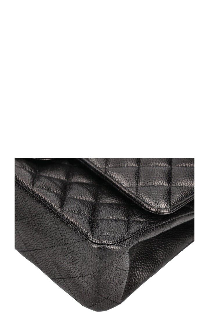 CHANEL Medium Double Flap Bag Caviar Black Silver
