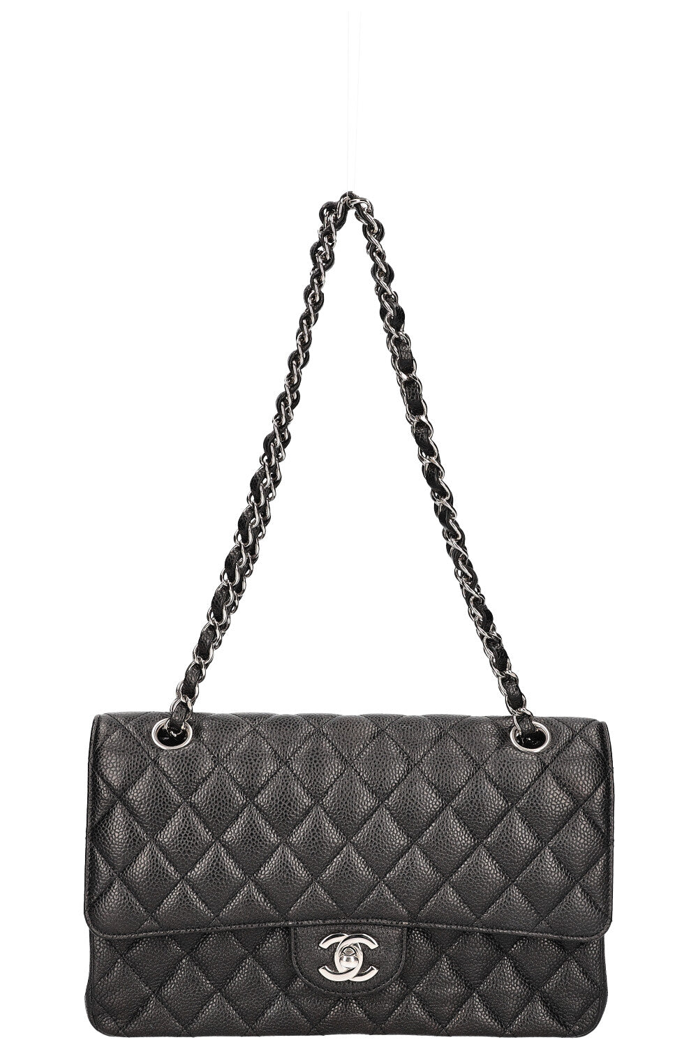 CHANEL Medium Double Flap Bag Caviar Black Silver