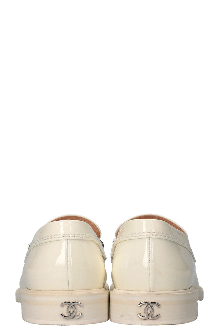 CHANEL Logo Patent Flats White