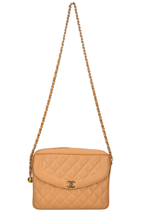 CHANEL Vintage Camera Bag Quilted Caviar Beige